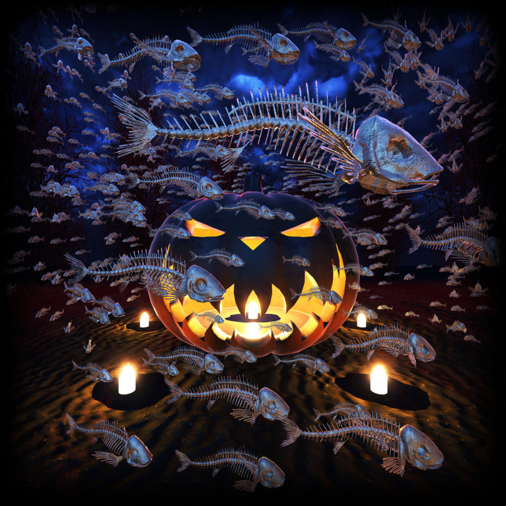 Jack-o-lantern and Fish Skeletons